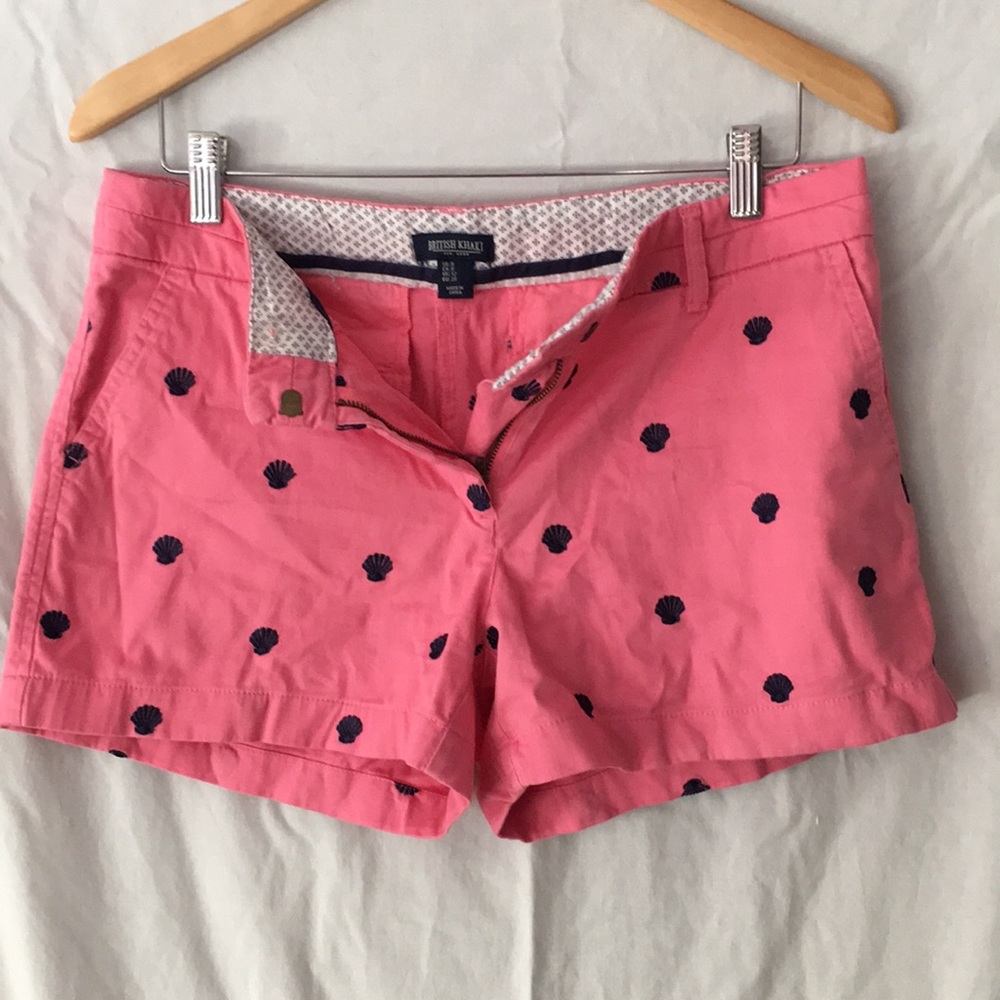 Salmon Khaki Shorts with Navy Shell Embroidery